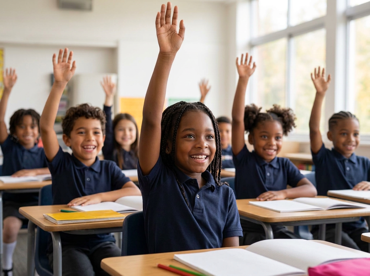 Diverse group of Toledo-area schoolchildren learning together in a bright classroom